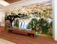 Papel tapiz 3D personalizado foto mural HD cascada agua que fluye sakura fondo lienzo pared arte de la pared árboles decoración del hogar arte de la pared fotos