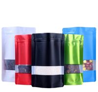 100pcs 4 colores Almacenamiento de alimentos Pasado Pasado Bolsas de embalaje con ventana transparente Transparente Front Coffee Packaging Stand Up Bag en paquete de regalo mate Doyyack