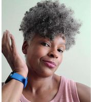 Gerçek Saç Kısa Afro Kinky Kıvırcık Puf At Kuyruğu Afro-Amerikan Wrap Siyah Gri Sahte At Kuyruğu İpli ve Klip