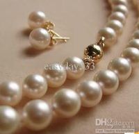 Gioielli con perle fini Gioielli con perle fini naturali 8-9MM Collana di perle Akoya bianche + orecchini