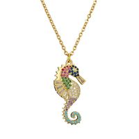 Gold/Silver Color Chain Women Men Necklace Colourful CZ Stone Seahorse Pendant Necklace Female Party Jewelry Best Gift