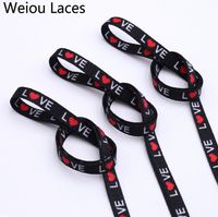 Weiou Flat Single Layer Network Laces con sublimazione a trasferimento termico Stampato Love Shoelaces Stampa digitale nera con punte in metallo