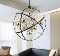 Moderno preto metal LED Lâmpada pingente luz cromo bola de vidro sala de estar pendurado luzes llfa