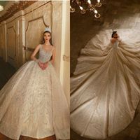 2020 Luxuskirche Brautkleider V-Ausschnitt Eine Linie Spitze Perlen Langarm Land Hochzeitskleider Custom Made Plus Size Robe de Mariée