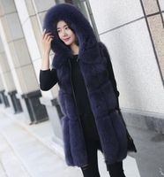 HEISS!!! Winter-Frauen-Pelz-Jacke Faux Fox-Pelz-Weste-Mantel-Art und Weise mit Kapuze Pelz-Weste-Seiten-Reißverschluss Stitching Leder Warm Outwe