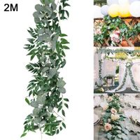 New 2M Long Wicker Leaves Decoration Artificial Hanging Eucalyptus Vine Leaves Garland Party Photo Props Home Wedding Party Vine