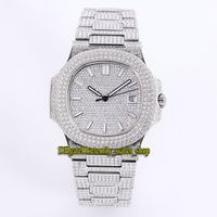 Top Auality 5719 / 10G-010 18K Белое золото Полностью вымощены бриллиантами Cal.8215 Автоматические мужские часы с алмазным ремешком Diamond Diale Source Watch