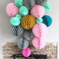 Chinese Round Hanging Paper Honeycomb Flowers Balls Crafts Party Wedding Home DIY Decoration Paper Lantern Pompom