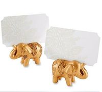 Heet verkoop 200 stks Golden Elephant Place Card Houder Houders Naam Nummer Tafel Plaats Bruiloft Gunst Gift Unieke Party Gunsten