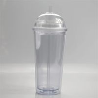 20 oz acrílico Vasos dobles de la pared claros vasos de plástico con tapa de domo y pajas viaje Taza del vaso reutilizable Con Paja A02