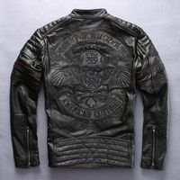 Fabbrica 2018 nuovi uomini Retro Vintage Biker Jacket Ricamo Skull Pattern nero Slim Fit uomini inverno Motorcycle Coat