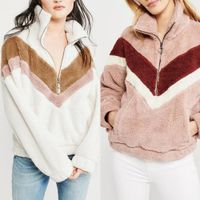 Herbst-Frauen-beiläufige Mohair Pullover mit V-Ausschnitt Reißverschluss Fleece Pullover Mode süße lose warmen Wintermantel beiläufige Pullover
