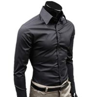Сплошной цвет черный бренд одежда Рубашки социальной Мужской с длинным рукавом slim fit мужчины рубашки бизнес случайные Мужские рубашки