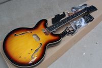 Factory Custom Semi-hollow Tobacco Sunburst Electric Guitar Kit (partes) con hardware de Chrome, bricolaje semi-acabado de guitarra, oferta personalizada