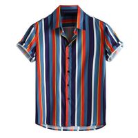 Мужская воздухопроницаемая полоса лето с коротким рукавом рыхлые пуговицы повседневная рубашка блузка гавайские рубашки M-3XL Plus Cemise Homme Homme