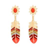 Boucles d'oreilles suspendues en forme de plume avec des perles d'acrylique en strass en alliage d'or goujons d'oreilles pour femmes cadeaux