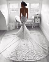 Robe de mariage sexig illusion tillbaka sjöjungfru spets bröllopsklänningar 2020 applikationer älskling lång tåg brud bröllopsklänningar