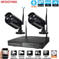 4CH 1080P HD HD Aduio Wireless NVR Kit P2P Внутренний открытый IR Night Vision Security 2PCS1080P IP-камера WiFi система CCTV