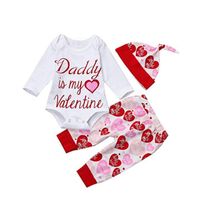 Walentynki Stroje Daddy Jest My Valentine Drukowane Pajaciki Kapeluszowe Kapelusz Spodnie 3 sztuk Zestawy Czerwone Serce Dziewczyny Odzież Odzież Odzież DHW2177