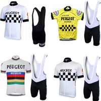 Molteni Peugeot New Man Bianco / Giallo Vintage Cycling Jersey Set Set manica corta Abbigliamento da ciclismo Abbigliamento da equitazione Vestito Bici Abbigliamento Bici Pantaloncini Gel Pad