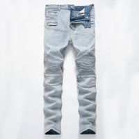strappato i jeans sgualcita luminose design maschile lungo i pantaloni sottili con fori di media altezza formato diritto 28-40 di alta qualità solido
