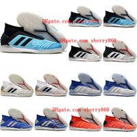 2021 Quality Mens Soccer Shoes Predator Tango 19+ em TF IC Cleats de Couro Botas de Futebol de Couro 19 Scarpe Calcio Azul