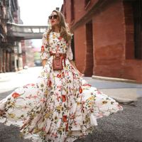 Sommer-lange Kleid mit Blumenmustern Boho Strand-Kleid Tunika Maxi Frauen-Partei Chiffon Sommerkleid Vestidos de festa