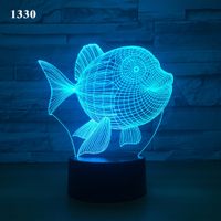 Pescado creativo 3D Pequeña luz de noche Lámparas táctiles coloridas Luces LED remotas Lámpara de atmósfera de Navidad