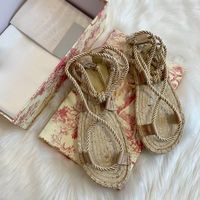 Femmes sandales brodées et coton tissé sandales tongs corde chaussures plates vacances d'été 2020 nouvelles sandales de mode
