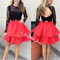 Black Red 2020 Homecoming Dresses A- line High Collar Long Sl...
