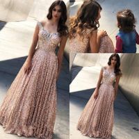 Sexy New Rose Gold A Line Sequined Prom Dresses Off Shoulder...
