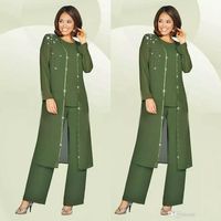 Verde Plus Size Madre of the Bride Pant Suits con giacca lunga Gambata Groom Outfit Beads Abiti ospiti da sposa