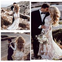 Country mermaid wedding Dresses champagne See Through Long S...