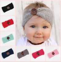 Babywolle Häkeln Stirnbänder Mädchen Jungen gestrickte Turbanen Mode Headwear Ohrarmer mit Knopf Neugeborenen Infantt Haarschmuck