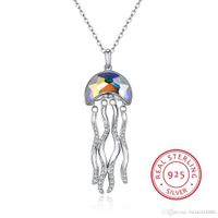 Hot 925 Cristais De Prata Esterlina de Elemento Swarovski Jellyfish Moon Crystal Pingente Colares Acessórios de Jóias Vintage