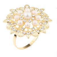 100 stks / partij elegante bruiloft bloem strass servet ringen, servethouders, met 40 mm ring, zilver of gouden plating