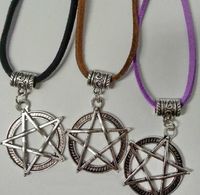 Supernatural Pentacle Necklace Devil&#039;s Trap Pentagram Pendant Vintage Silver Goth Wicca Witch Mixed Velvet Necklace Movie Jewelry Party Gift