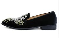 남성 벨벳 신발 슬립 온로 퍼스 패션 쇼 자수 다이아몬드 신발 EU39-EU46, 블랙, 레드, 블루 무료 배송