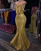 Women's Sparkly Sequined Gold Mermaid Prom Dresses voor Black Girls Plus Size Avond Feestjurken Sexy Backless Long Formal Jurken Pageant