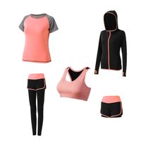 New Mulheres Yoga Ternos roupas de ginástica da aptidão que funciona Calça de Esportes Bra + Esporte Leggings + Shorts Yoga + Top 5 Piece Set Plus Size S-2XL