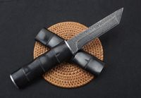 Till salu! Damaskus raka knivar VG10-Damascus Steel Tanto Blade Ebony Handtag Fasta blad med trähylsa