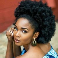 100 İnsan Jet Puf Afro Kıvırcık # 1 At Kuyruğu İpli Kısa Afro Kinky Midilli Kuyruk Klip Insan Kinky Kıvırcık Saç Bun Klip