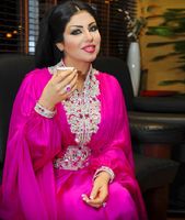 2019 fucsia Moderno gasa marroquí árabe Kaftan Mayoristas Dubai caftanes Vestido de fiesta de noche de manga larga vestido de fiesta de la madre