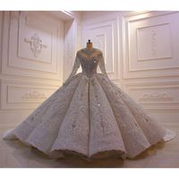 Luksusowe Długie Rękawy Suknia Balowa Suknie Ślubne Prawdziwe zdjęcia Saudyjska Arabska Dubaj Plus Size Bridal Suknia Katedralny pociąg