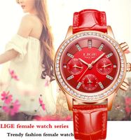 Neue LIGE Marke Damenmode Kleider Damen Wasserdichte Leder Quarzuhr Frau Mode X Freizeit Diamant Uhr Relogio femi