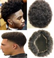 Afro Kinky Curl Unidad masculina 10A Indian Virgin Human Hair Hombre Reemplazo Hombres Picos de encaje completo Troupee Brown Color Negro # 1b para hombres