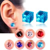 Coloré diamant boucles d'oreilles en cristal magnétiques Cube de l'eau aimant de la santé coloré boucles d'oreilles en cristal non percé pour les femmes bijoux 9 couleurs