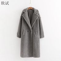 Plus Size Autumn Winter Faux Fur Teddy Bear Gray Long Coat W...