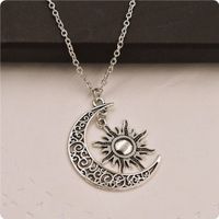 1 unid moda mujer vintage creativo plata luna creciente sol encanto colgante media luna y sol collar de fiesta