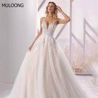 Wedding Dress MULOONG White Elegant Sweetheart Spaghetti Strap Appliques Backless Lace Floor Length Sweep Train 2023
